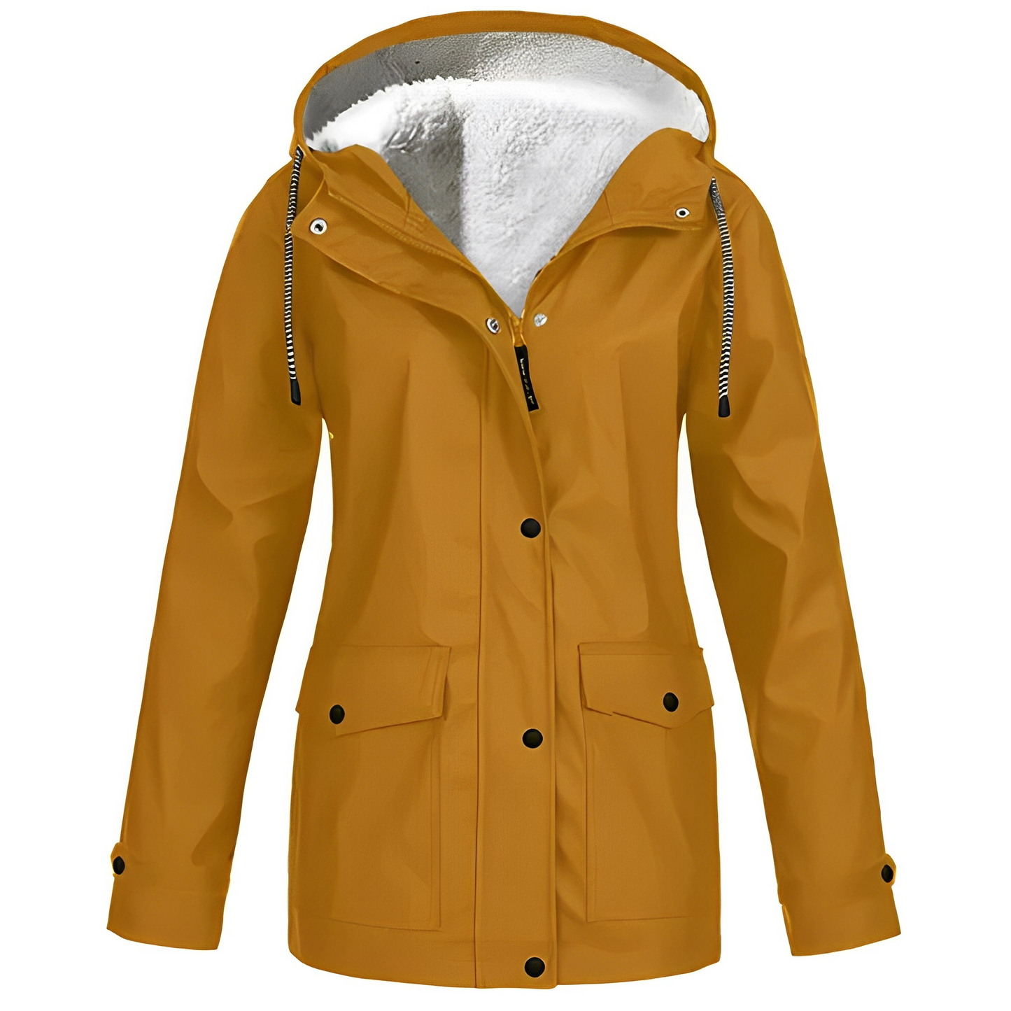 Street-wave Fleece Lined Womens Rain Jacket With Cozy Insulation Hooded All Weather Coat