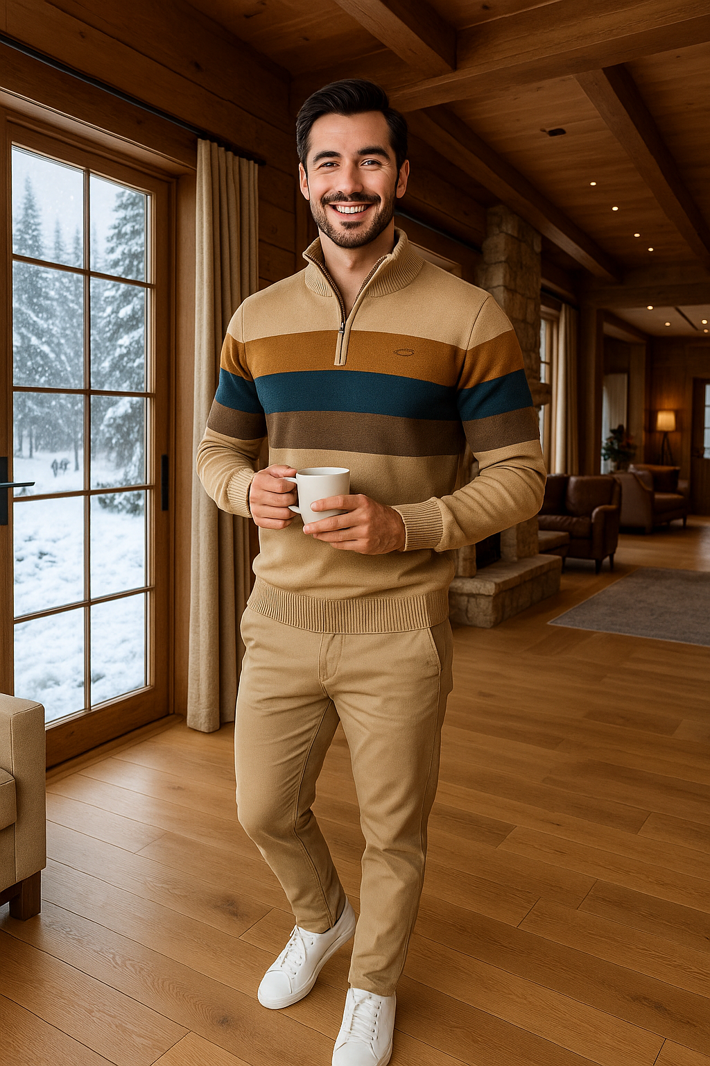 Street-Wave Warm Knit Zip Sweater for Winter Men Cozy Insulated Pullover Ideal Everyday Outerwear