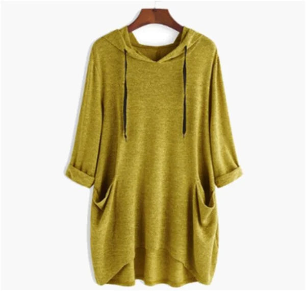 Pocketed Pullover Signe by Street Wave Ultra Soft Tunic Hoodie with Front Pockets for Women