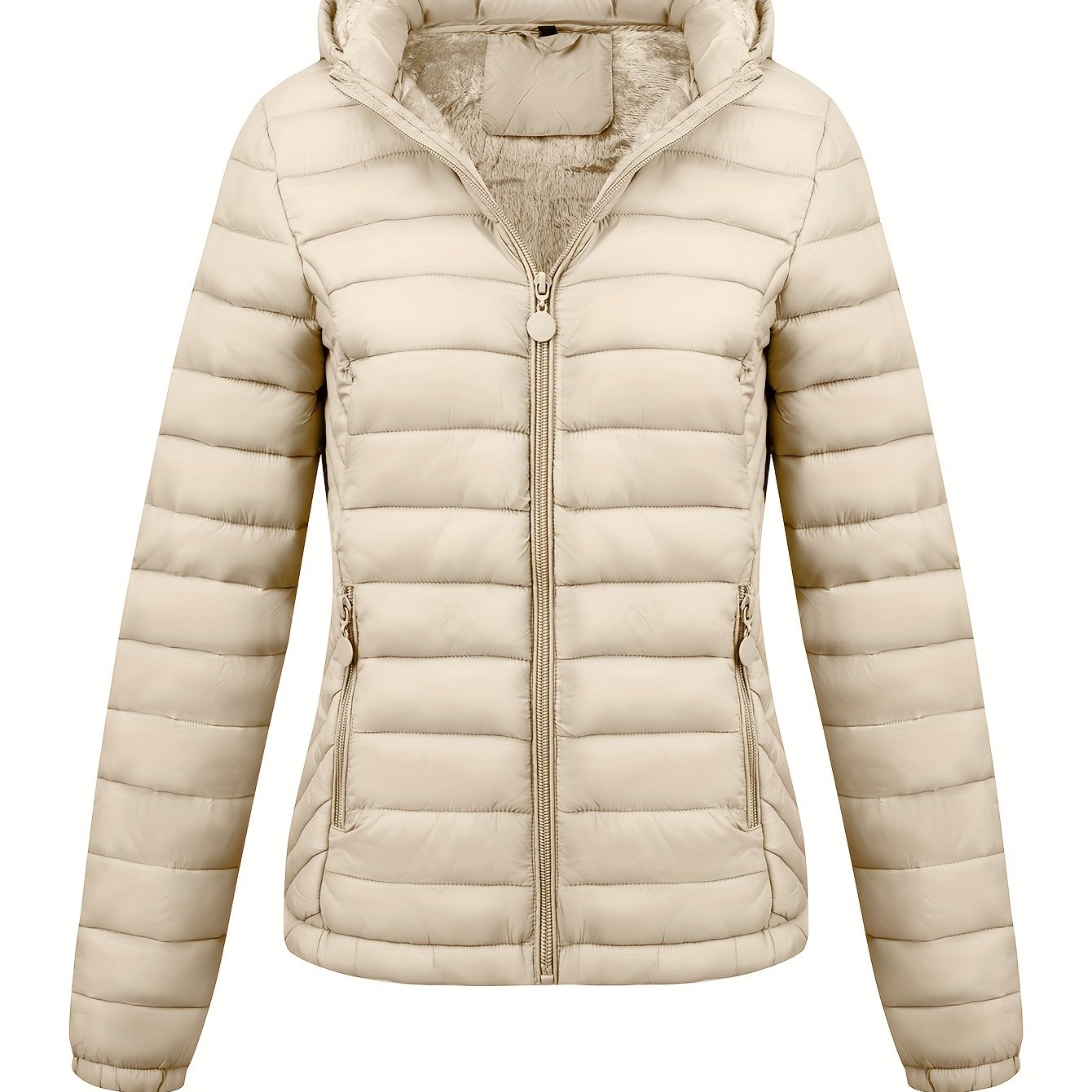 Street-Wave Hooded Puffer Jacket For Women Warm Lightweight Cozy Winter Coat With Plush Fleece Lining