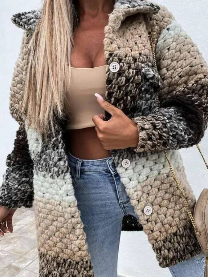 Streetwave Colorful Wool Coat For Women Vibrant Warmth Versatile Chic Chunky Knit