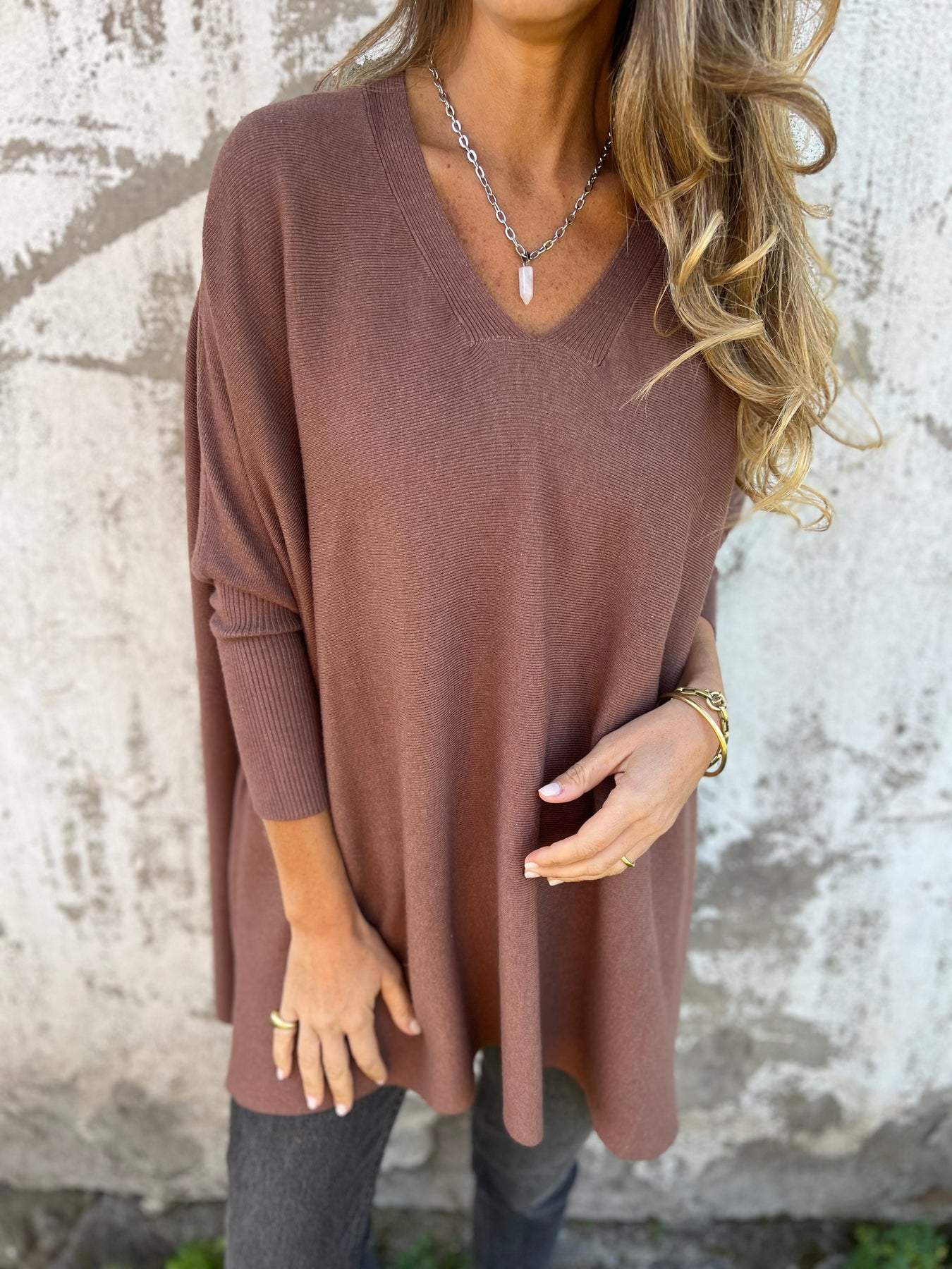 Street-wave Women's Oversized Knit Pullover With Deep V-Neck And Cold Shoulder For Fall Layering