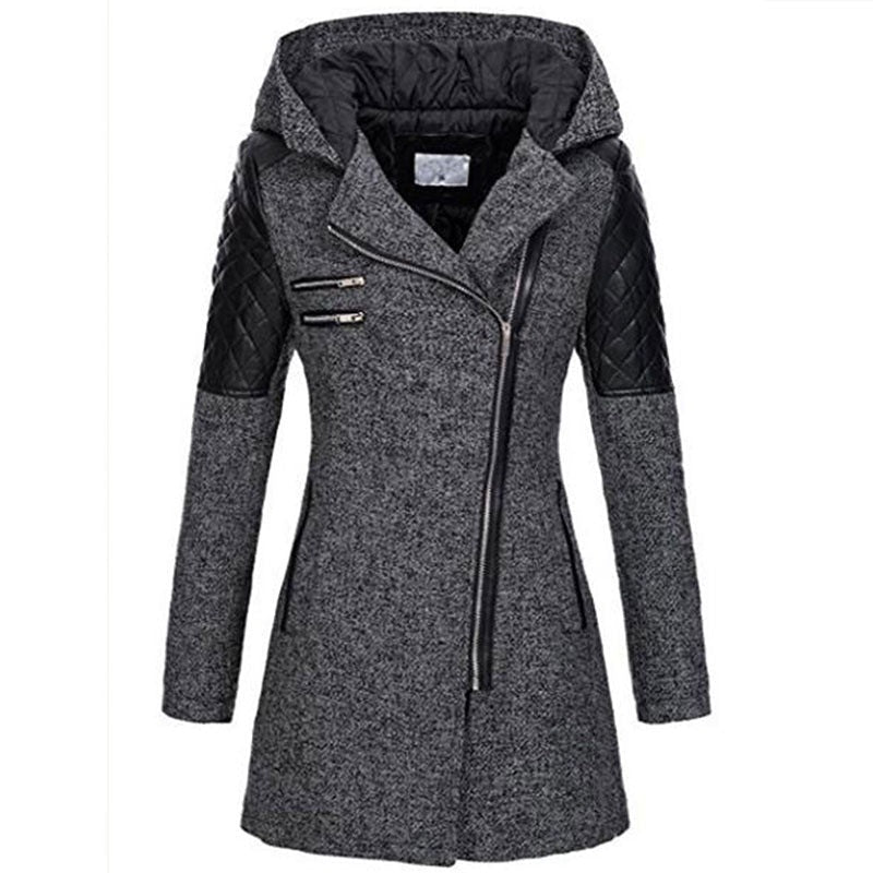 Street-Wave Elise Womens Premium Cotton Winter Coat Warmth With Asymmetrical Zipper Mid-Length