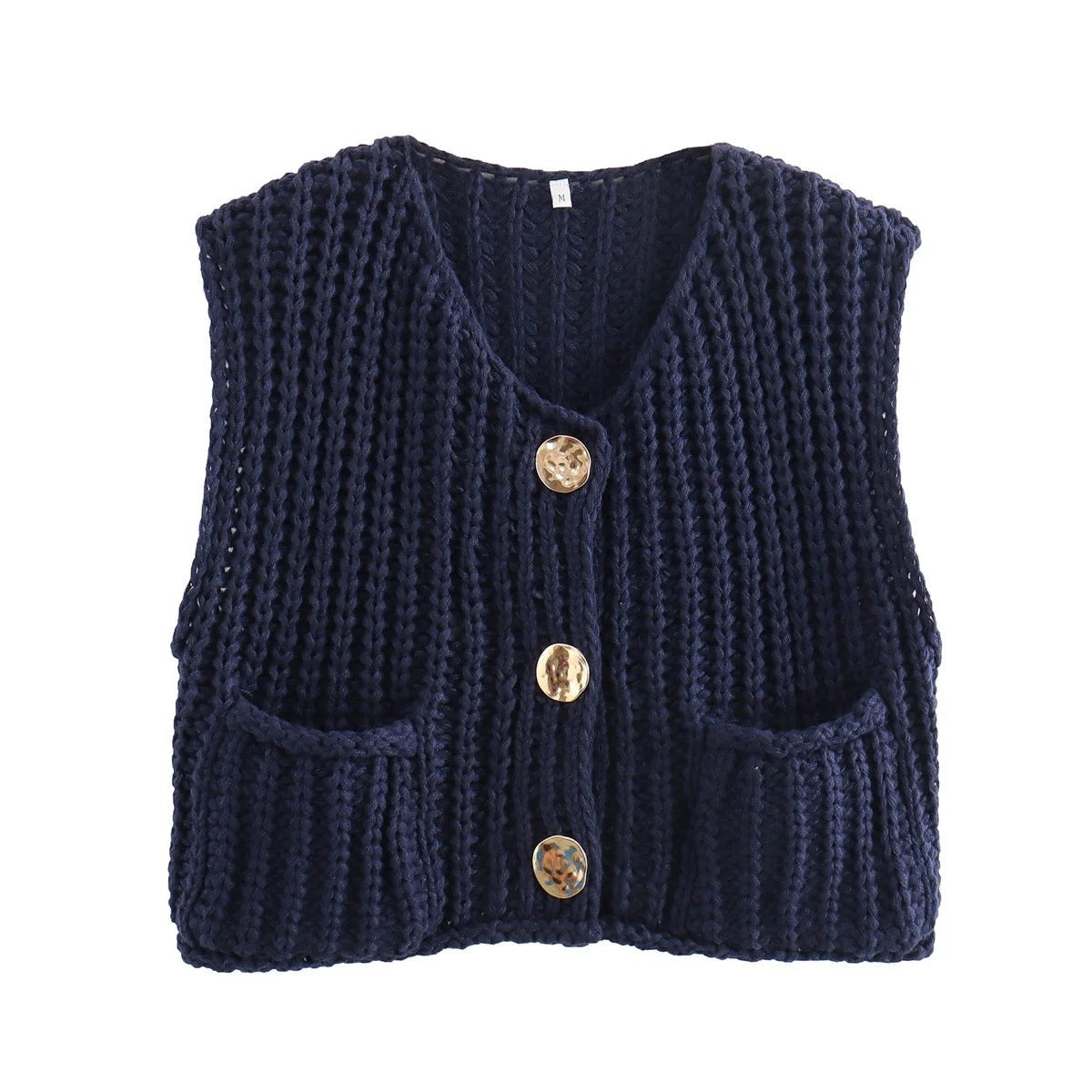 Street Wave Knit Cardigan For Women Textured Lightweight Knit With Pockets And Gold Button Detail Chic Cozy