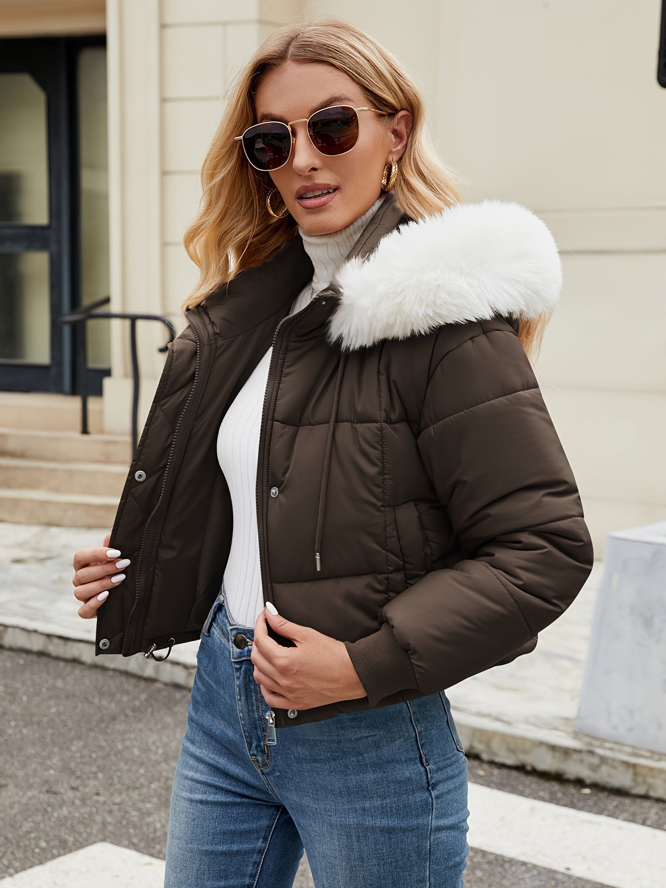 Streetwave Womens Winter Puffer Jacket With Fur Hood For Cold Weather Warmth And Chic Style