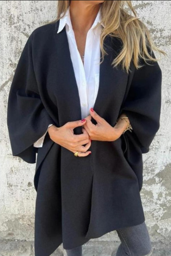 Street-Wave V-Neck Cape Cardigan For Women, Soft Polyester, Loose-Fit, Hip-Length Chic