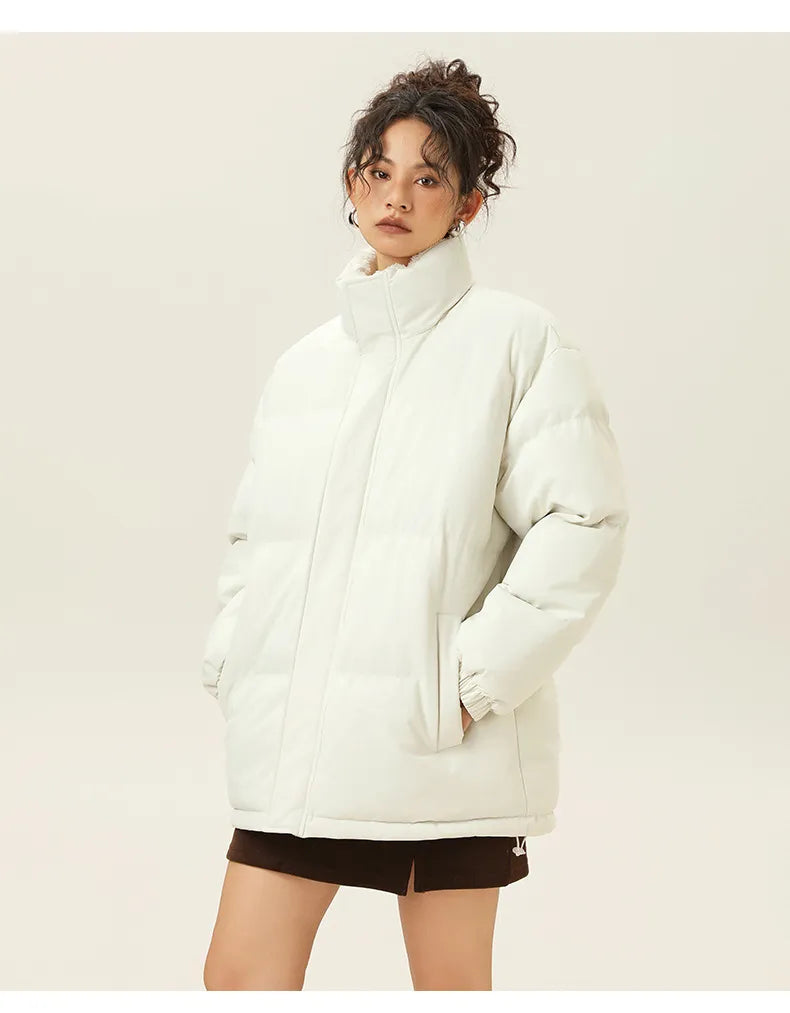 Street-wave Cozy Puffer Jacket For Women Thick Warm Cotton Stand Collar Loose Fit