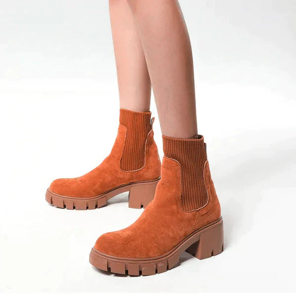 Street-wave Winter Boots for Women Elastic Band Easy Slip-On Chunky Heel Durable Sole Cozy Knit Ankle Boots