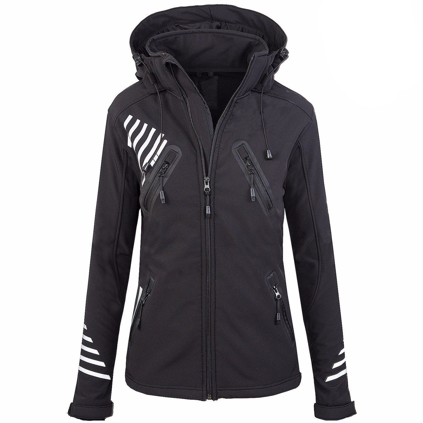 Street Wave Women's Minimalist Outdoor Coat With Hood And Strategic Zipper Pockets For All Weather Comfort