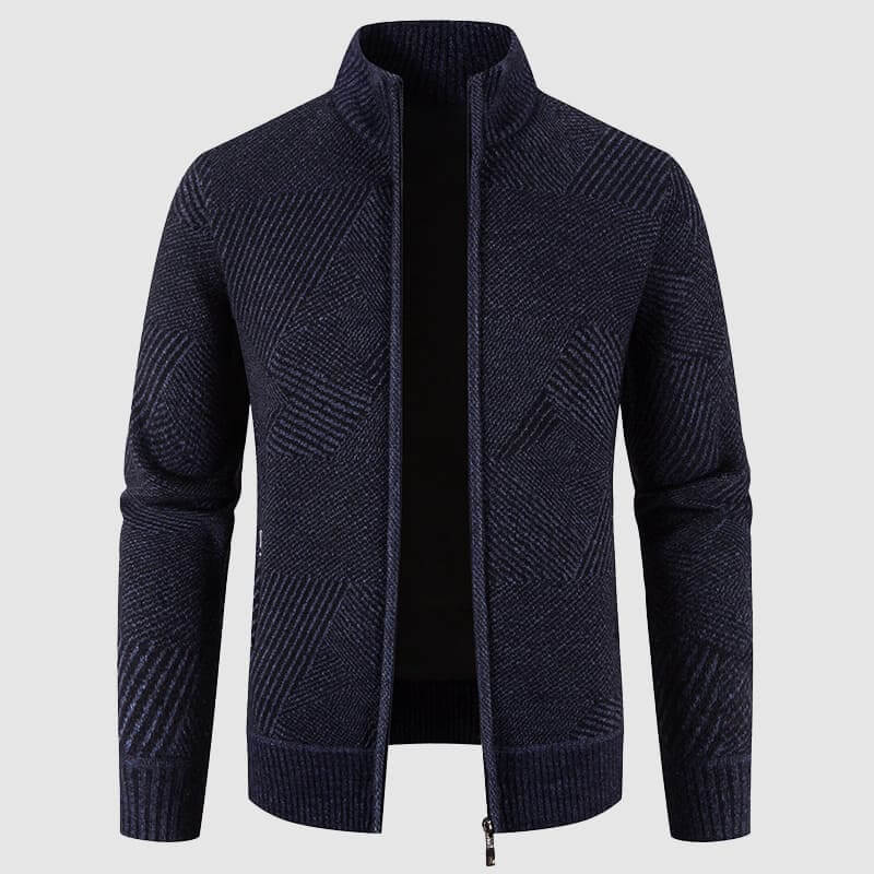 Street-Wave Men's Geometric Knit Cardigan Jacket Zip Front For Warm Modern Style