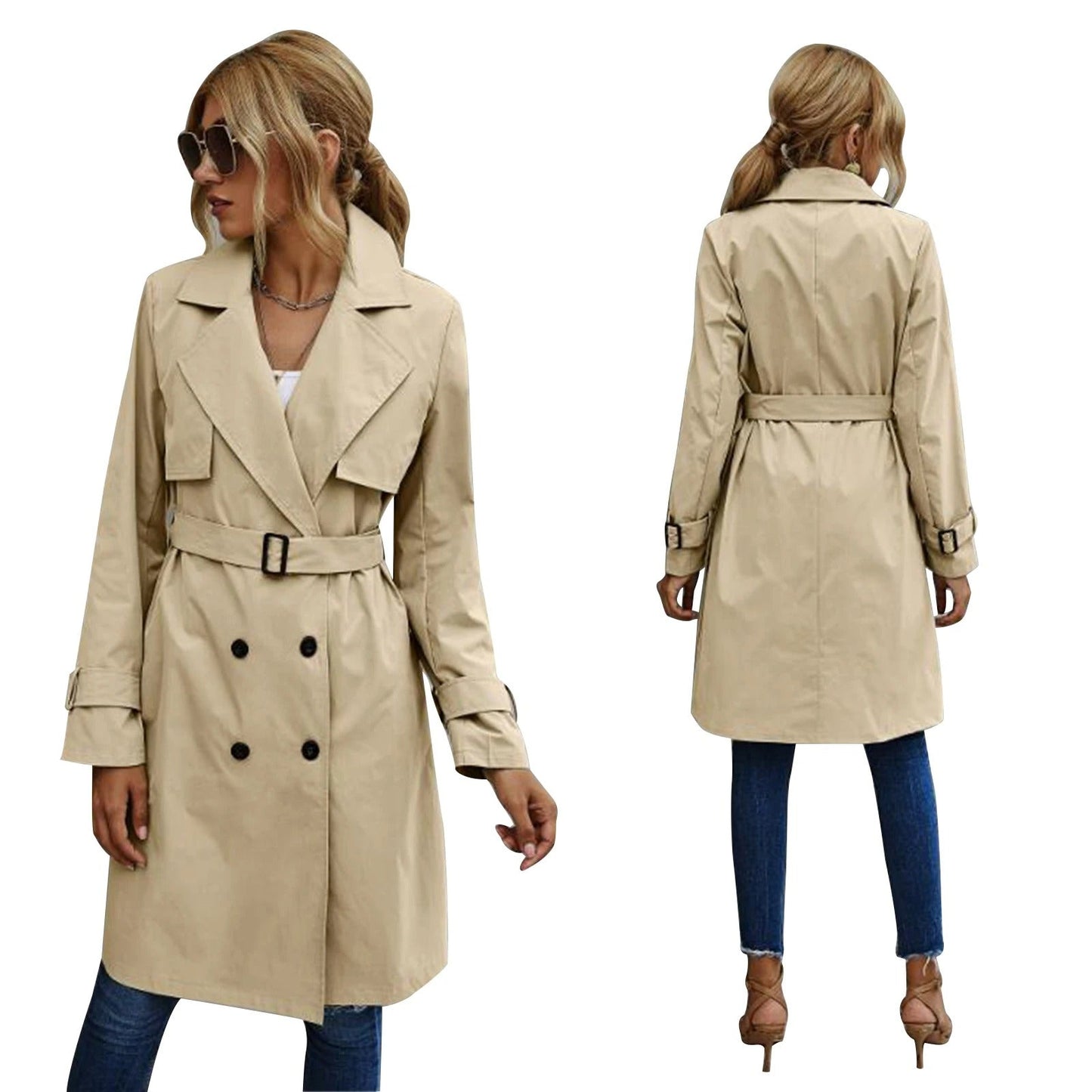 Street Wave Mid Length Men's Trench Coat for Winter, Belted Classic Style with Lapel Collar