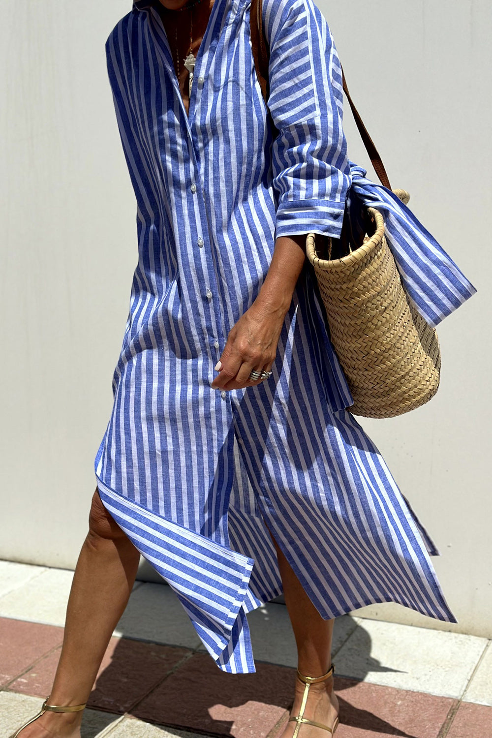 Street Wave Striped Shirt Dress For Women Breathable Chic