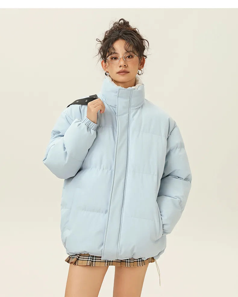 Street Wave Thick Puffer Jacket With Stand Collar For Women Warm Cotton Insulated Winter Coat