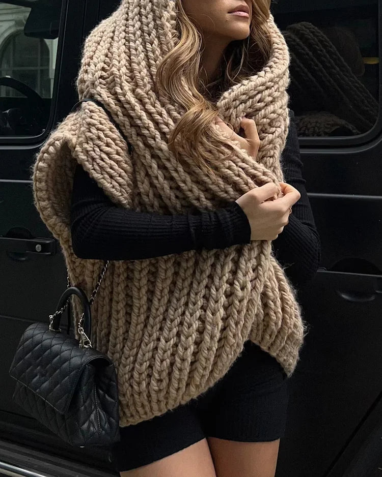 Street-wave Oversized Chunky Knit Hooded Cardigan for Women Ultra Cozy Streetwear