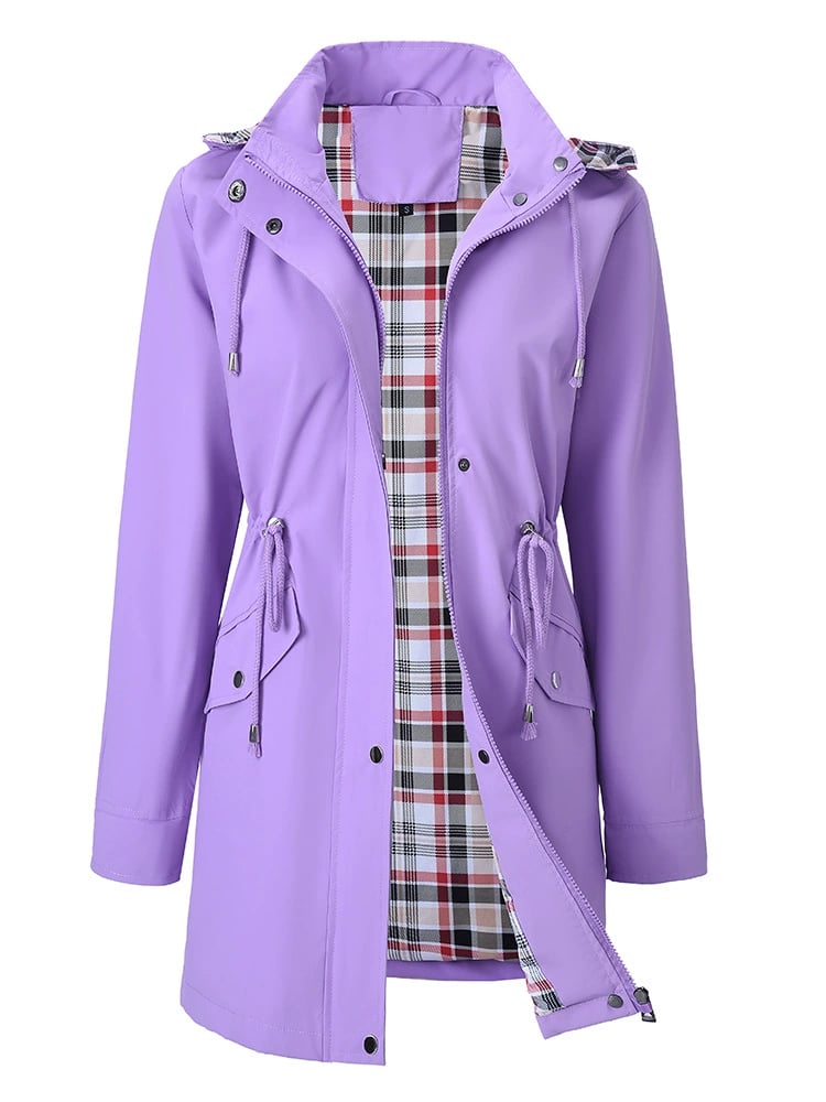 Street-Wave Womens Functional Plaid Rain Jacket With Water-Repellent Comfort For Everyday