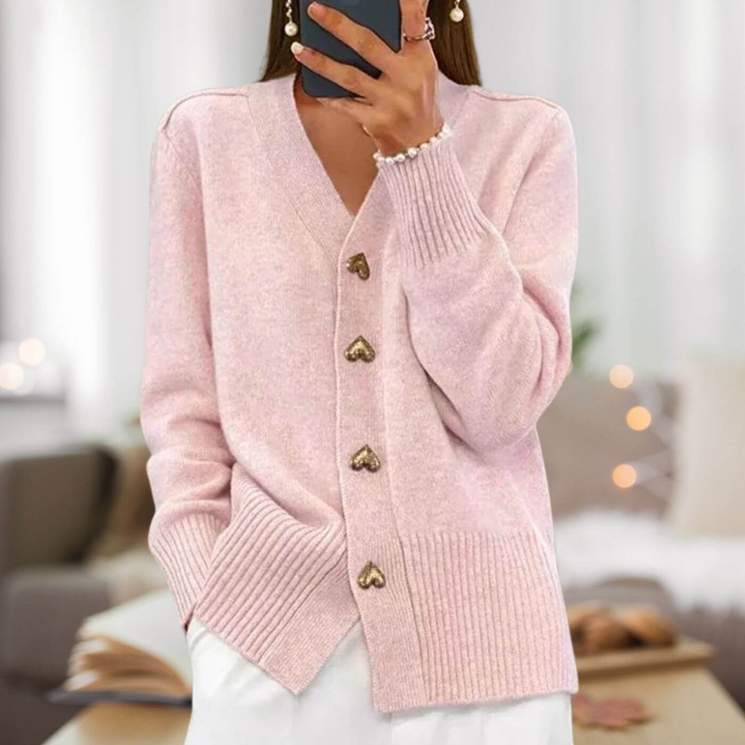 Street-wave Cardigan With Heart Button Accents For Women Soft Knit Comfort And Flattering H Line Silhouette