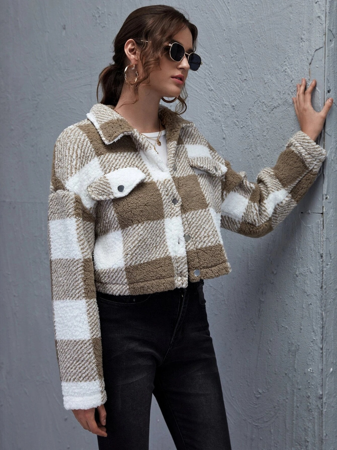 Streetwave Plaid Fleece Jacket For Women Cozy Warm Sherpa Button Down Coat Soft Casual Everyday Outerwear