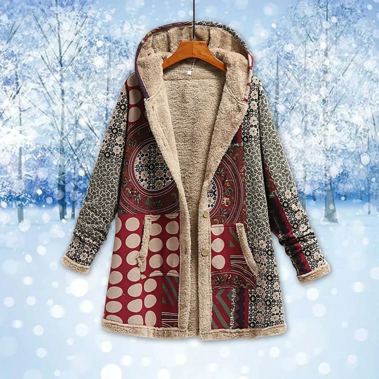 Street-Wave Patchwork Hooded Coat For Women Warm Fleece Lining Chic Cozy Winter Essential