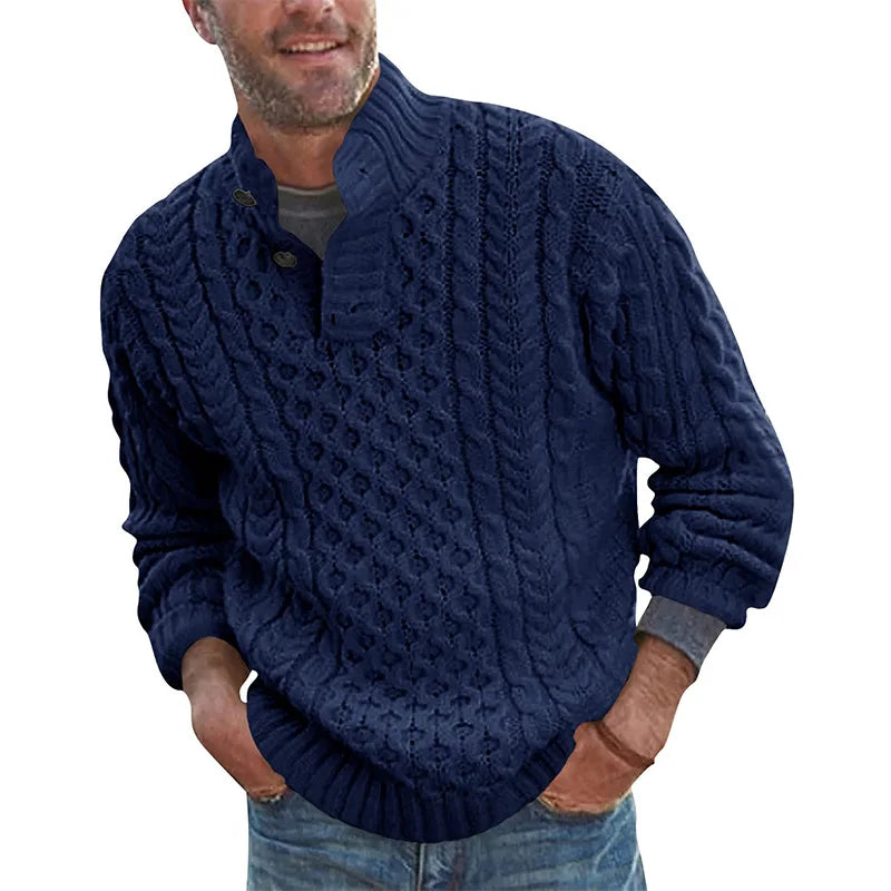 Street-wave Mens Cable Knit Sweater With Clean Hem For Office And Casual Everyday Wear