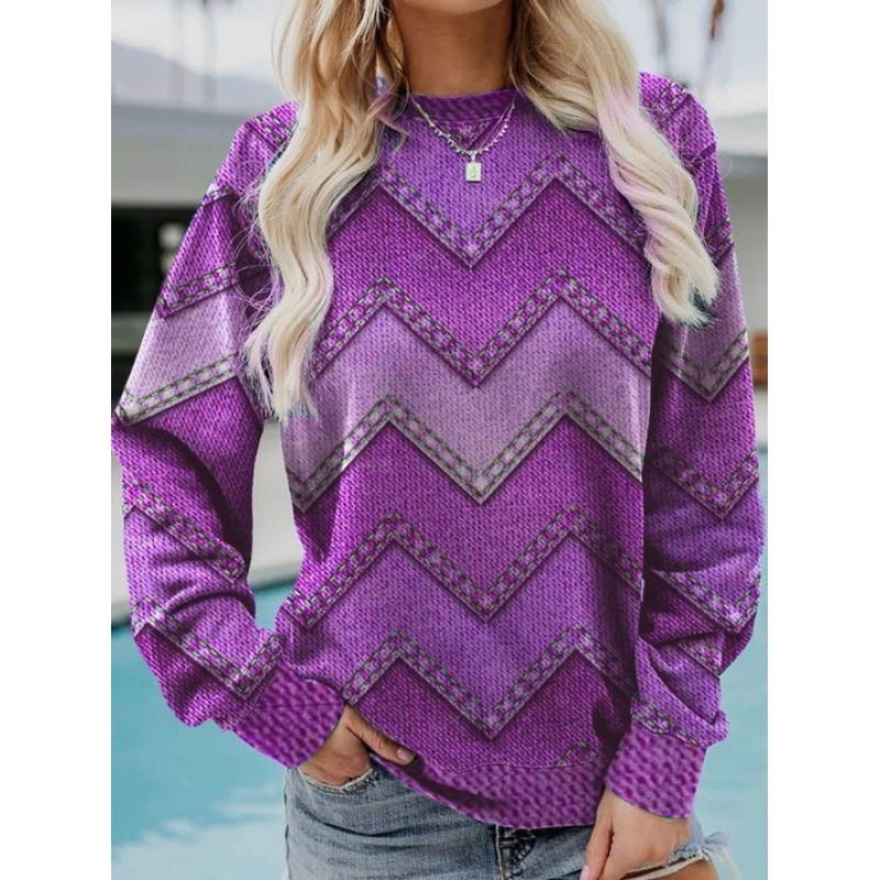 Street-Wave Denim Zigzag Sweatshirt Soft Cozy Everyday Wear for Casual Women Outfits