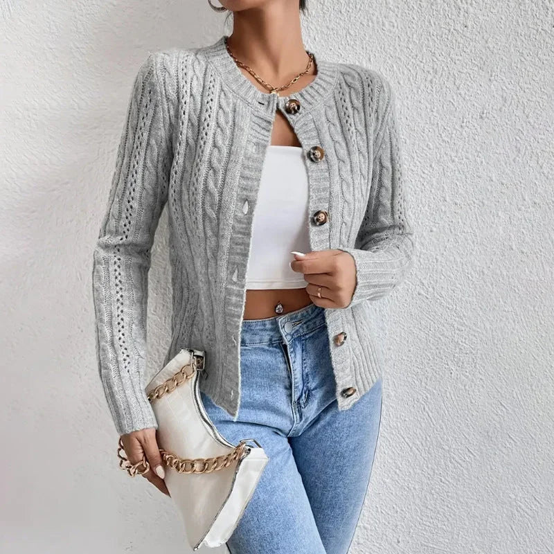 Street-wave Button Up Cable Knit Cardigan For Women Soft Cozy Warm With Classic Charm