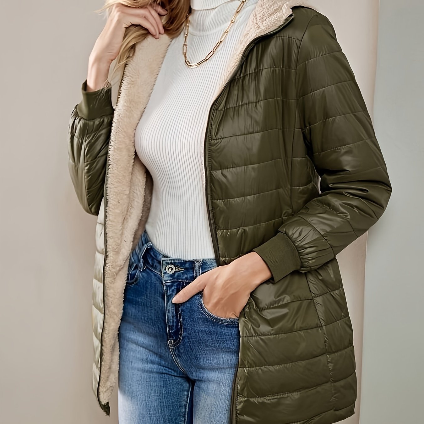 Street-Wave Fleece-Lined Zip Jacket for Urban Wearers Cozy Warmth Durable Puffer Style