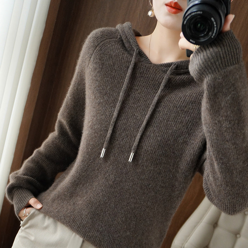 Street-wave Hooded Knit Pullover For Women - Cozy Soft Knit, Relaxed Fit, Timeless Chic