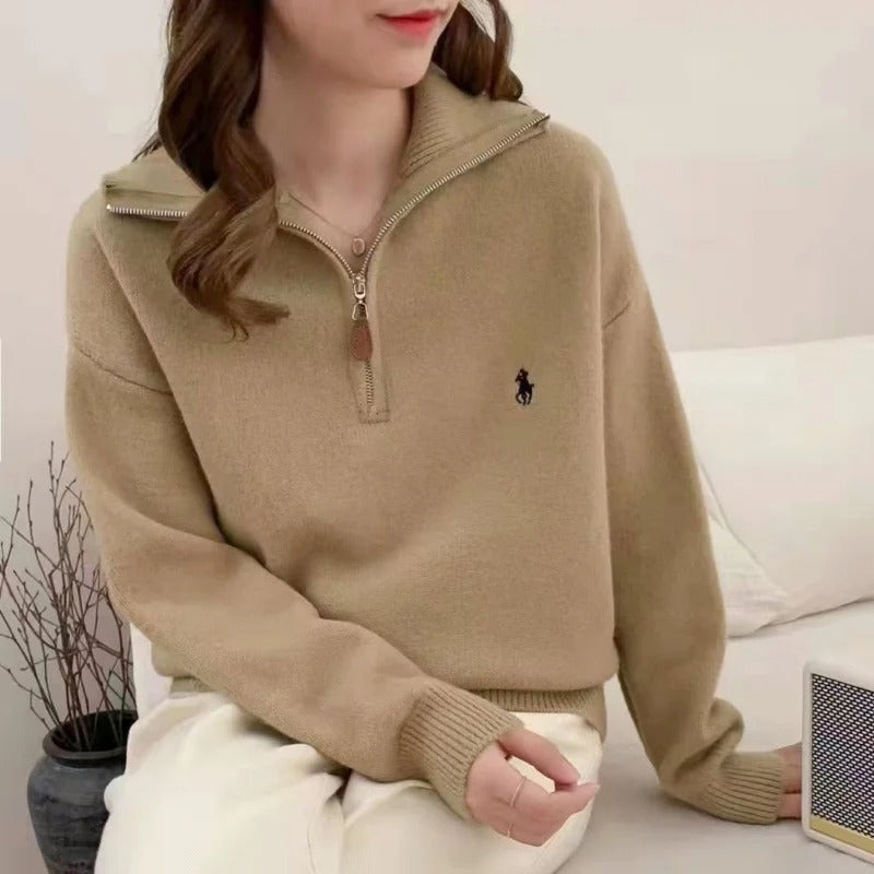 Street-Wave Zip-Up Pullover Sweatshirt For Women, Cozy Warmth And Minimalist Style