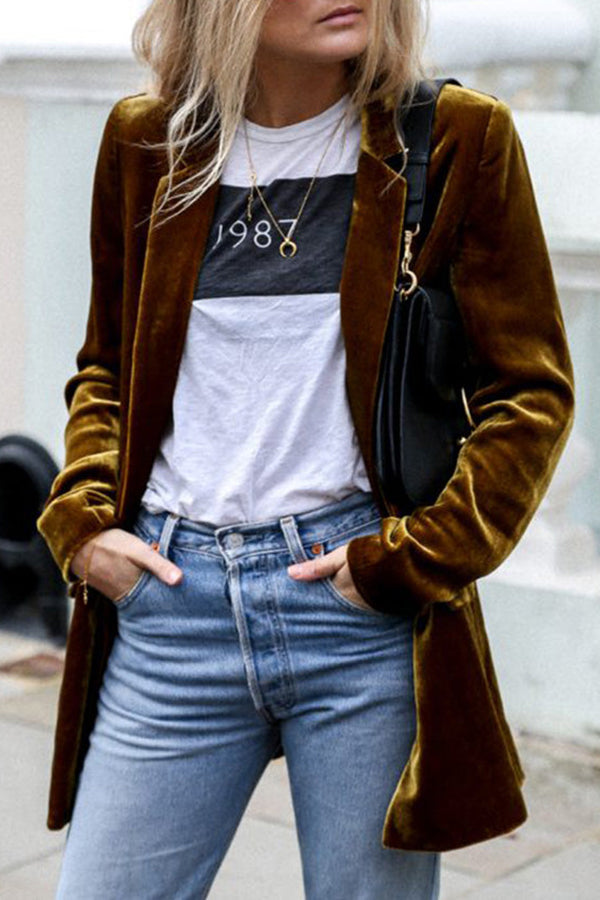 Street-Wave Velvet Blazer With Luxurious Velvet Finish For Urban Trendsetters Elegant Street Style