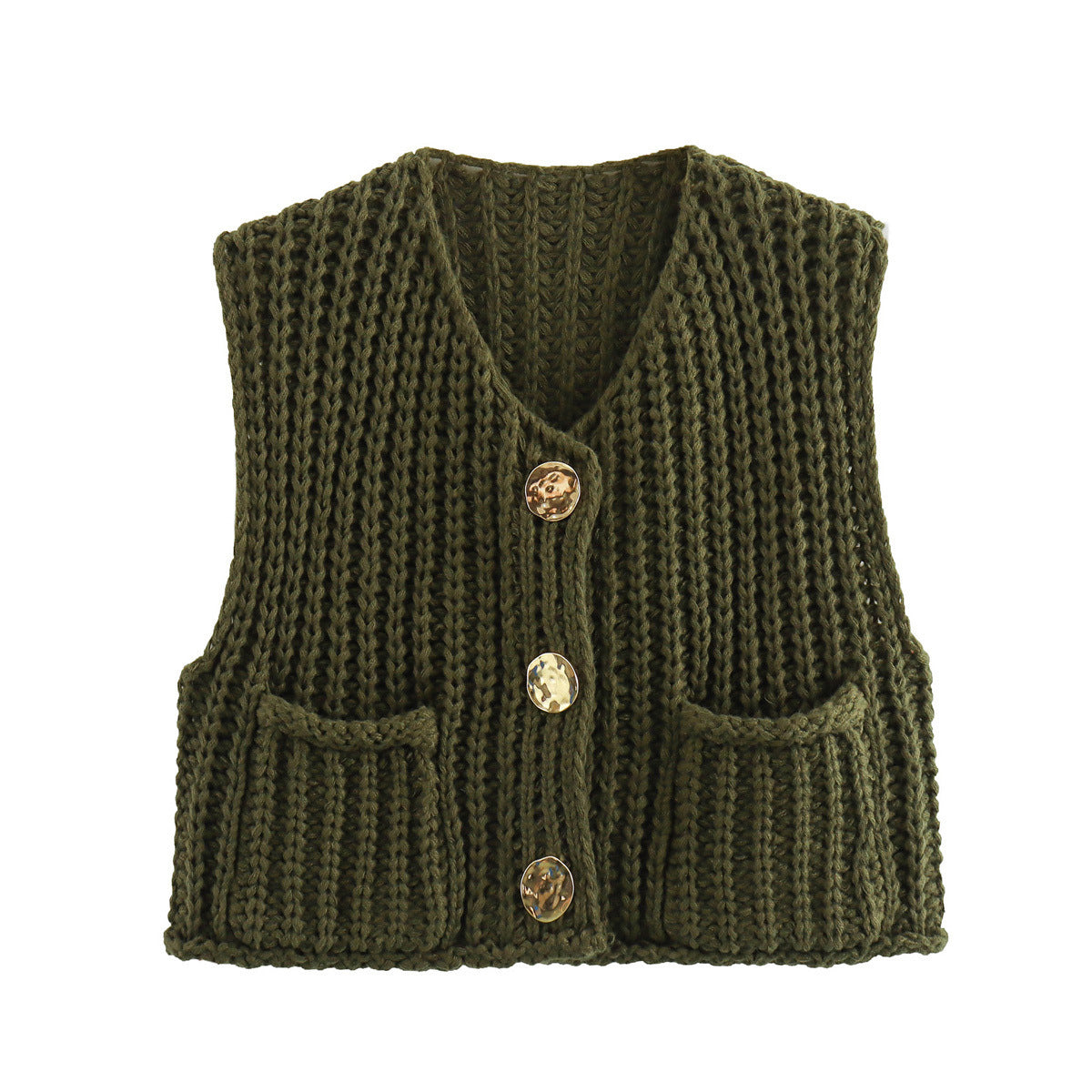 Street Wave Knit Cardigan For Women Textured Lightweight Knit With Pockets And Gold Button Detail Chic Cozy