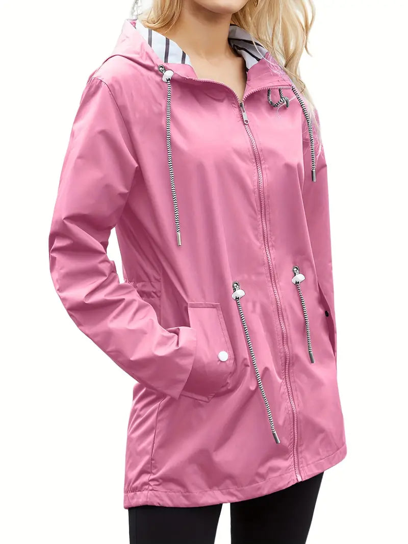 Street-Wave Waterproof Knee Length Hooded Jacket For Women All Weather Winter Rain Gear