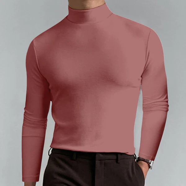 Street-wave Slim Fit Black Turtleneck Long Sleeve Shirt For Men Figure-Flattering Comfort Stand Collar