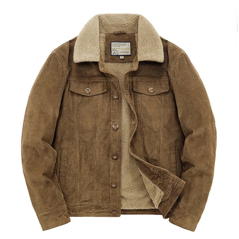 Street-wave Corduroy Windbreaker For Men Warm Casual Jacket With Shearling Collar