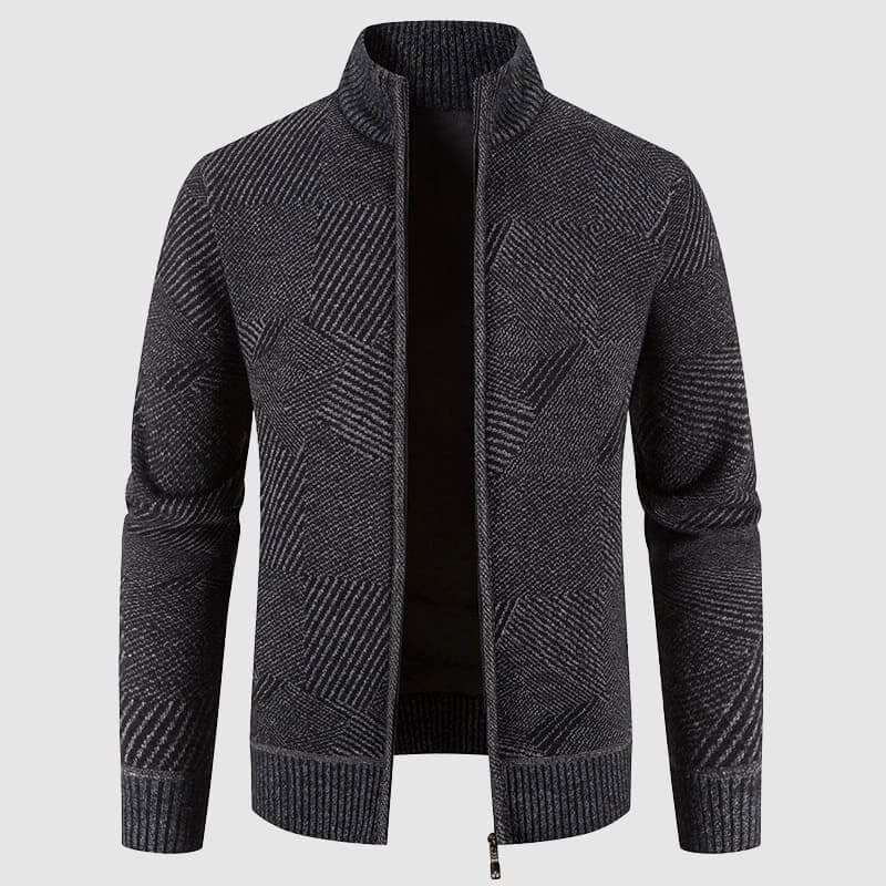 Street-Wave Men's Geometric Knit Cardigan Jacket Zip Front For Warm Modern Style