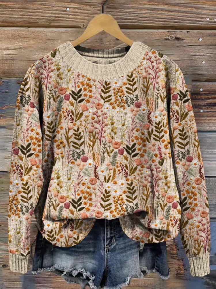 Street-wave Floral Knit Sweater For Women Cozy Layering Essential With Soft Breathable Fabric Autumn Ready