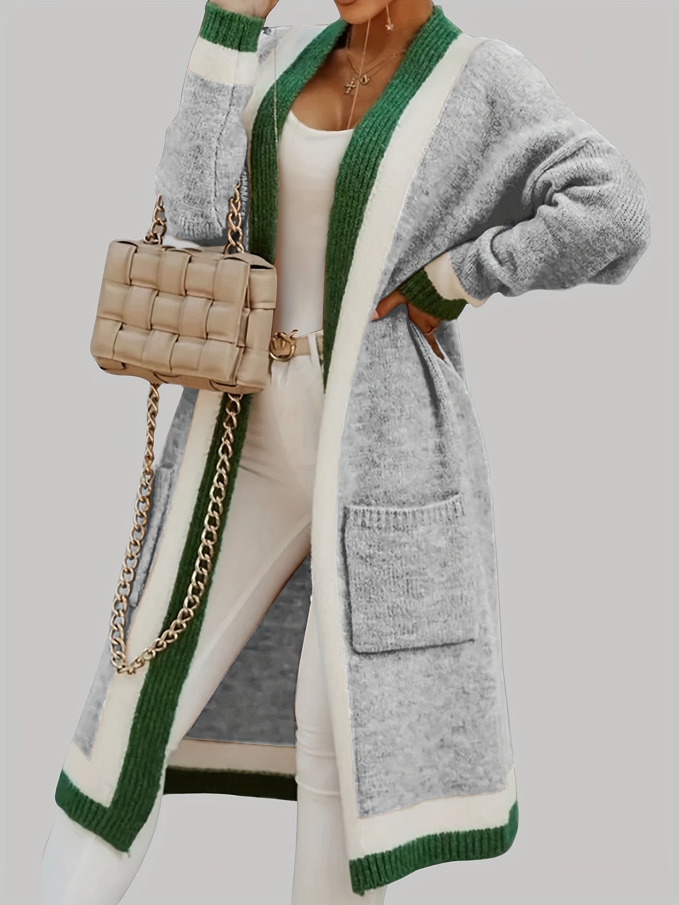 Streetwave Long Knit Cardigan Vintage Inspired With Autumn Accents For Women Cozy Open Front
