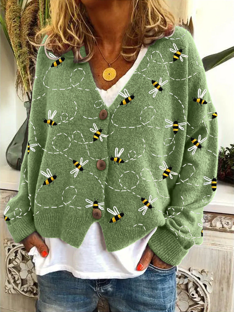 Street-Wave Colorful Women's Cardigan Coat Bold Floral PaintSplash Outerwear Warm Cozy