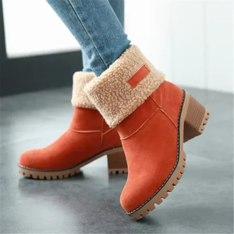Street-wave Women's Shearling Leather Snow Boots Warm Stylish Winter Footwear Everyday Wear