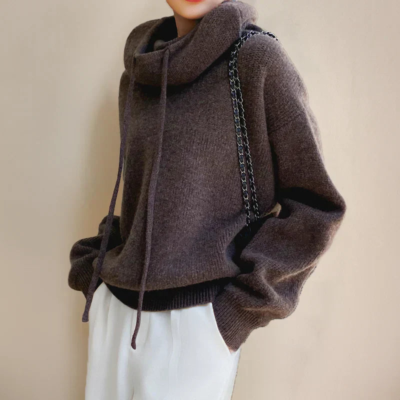 Street-wave Oversized Wool Turtleneck Sweater For Women With Ribbed Hem And Cozy Drop Shoulders