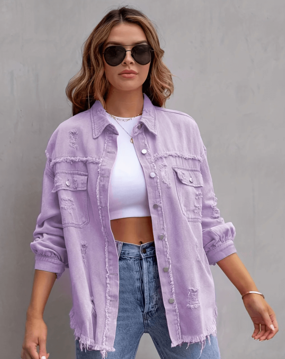 Street-Wave Oversized Denim Jacket With Distressed Rips For Bold Streetwear Fans And Trendsetting Women