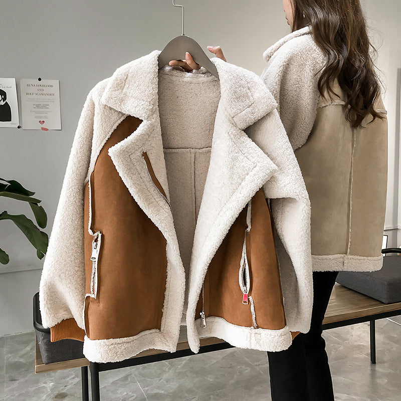 Street-Wave Oversized Fleece Coat for Women With Plush Sherpa Lining Warm Elegant Outerwear