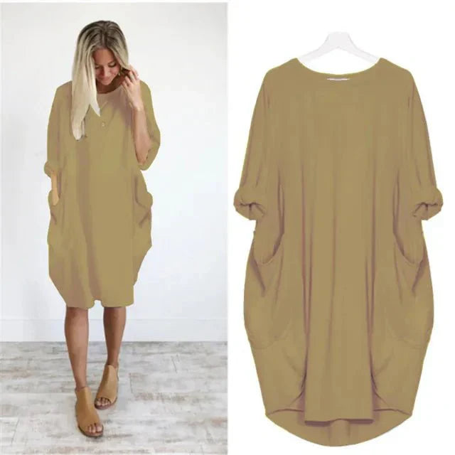Women's Pocket Dress with Versatile Design and Functional Pockets