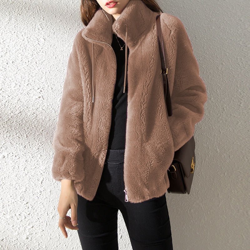 Street-wave Quilted Fleece Jacket With Stand Collar For Women Warm Cozy Outerwear