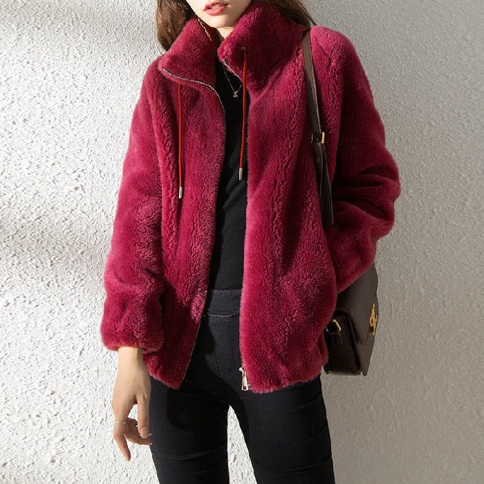 Street-wave Quilted Fleece Jacket With Stand Collar For Women Warm Cozy Outerwear