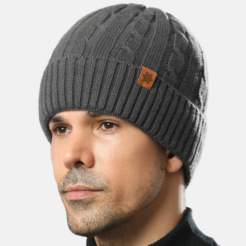 Street-Wave Mens Beanie Hat Thick Knit Warm Ribbed Winter Skullcap Navy