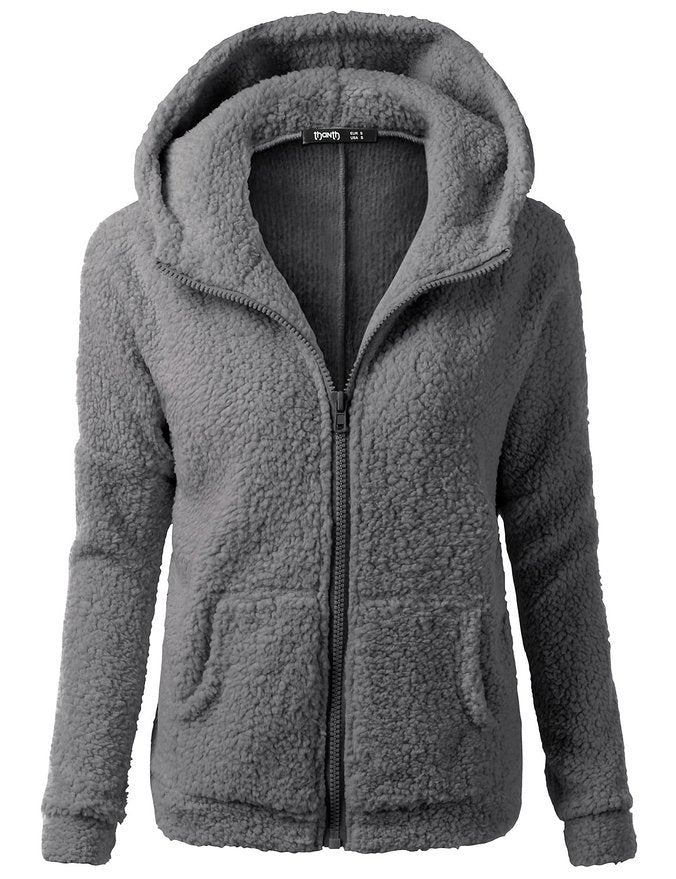 Street-wave Pink Fleece Zip Hoodie Jacket For Women - Soft Warmth, Cozy And Versatile