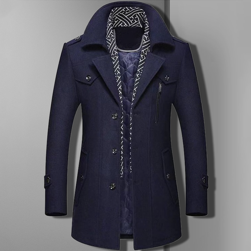 Street Wave Mens Double Breasted Military Overcoat With Structured Lines
