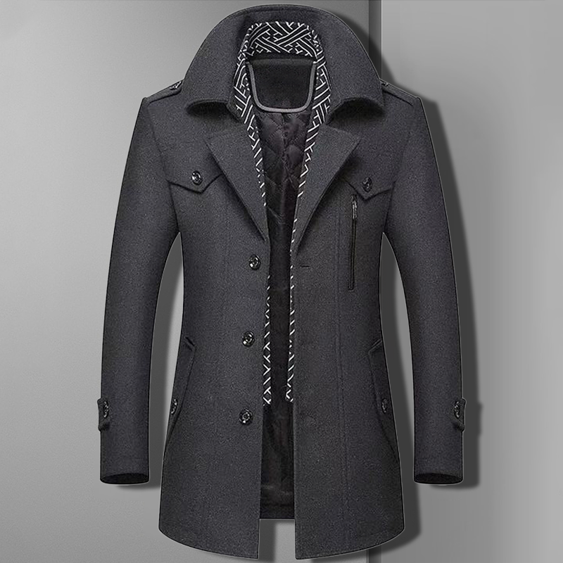 Street Wave Mens Double Breasted Military Overcoat With Structured Lines