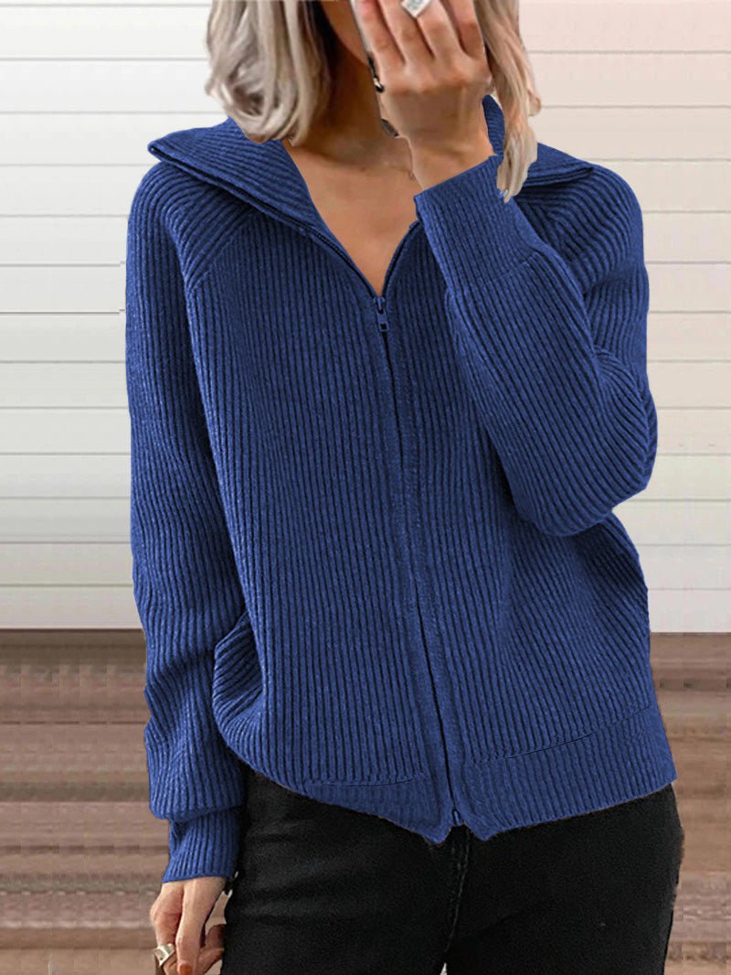 Street-Wave Thick Knit Cardigan With Zipper For Women Cozy Warmth And Versatile Cotton