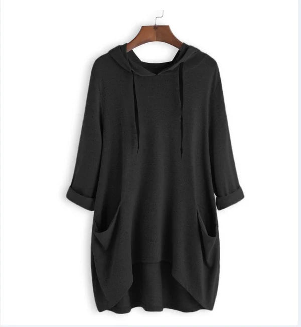 Pocketed Pullover Signe by Street Wave Ultra Soft Tunic Hoodie with Front Pockets for Women